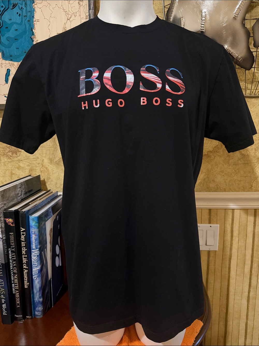 Hugo Boss Black Short-Sleeve Tee with Red & Blue Logo XXL